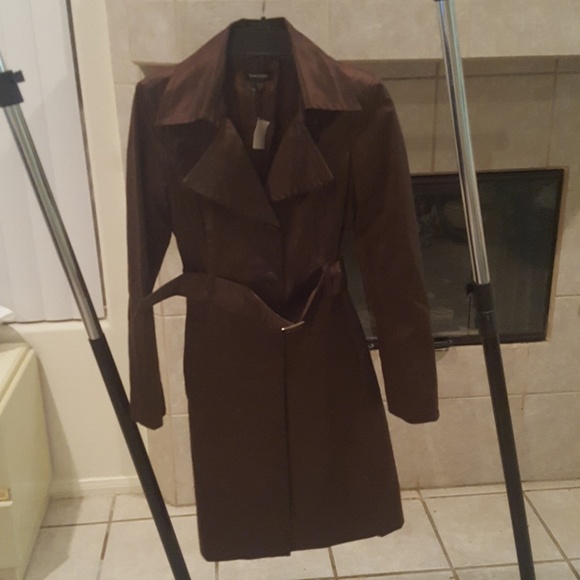 brown satin trench bebe sz m - Picture 1 of 2